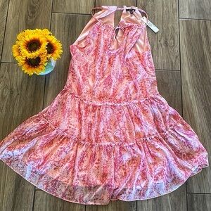 DREW Anthropologie Floral Halter Tiered Dress Pink Floral Dress
